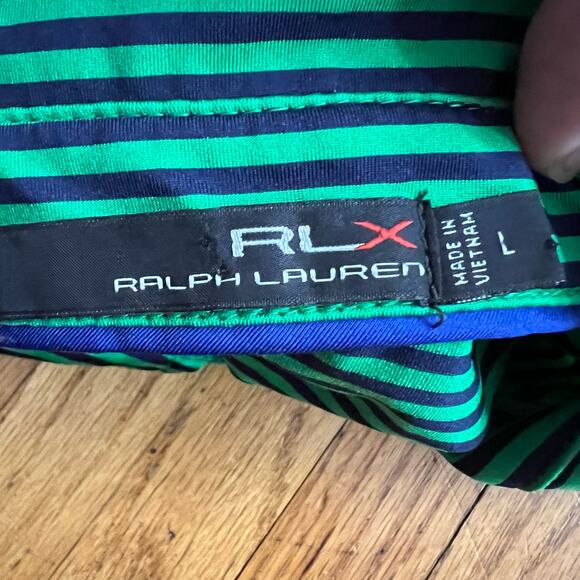 Ralph Lauren RLX Polo Shirt Mens Large Golf Performance Stripe Blue Green - Picture 4 of 7